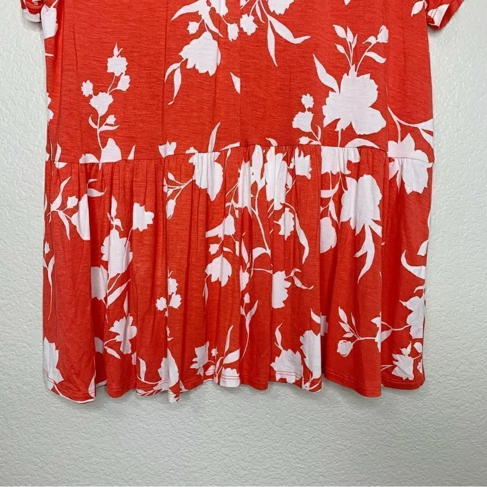 NWOT Lane Bryant Women’s Coral Floral Baby Doll Swing Tee, Size 14/16